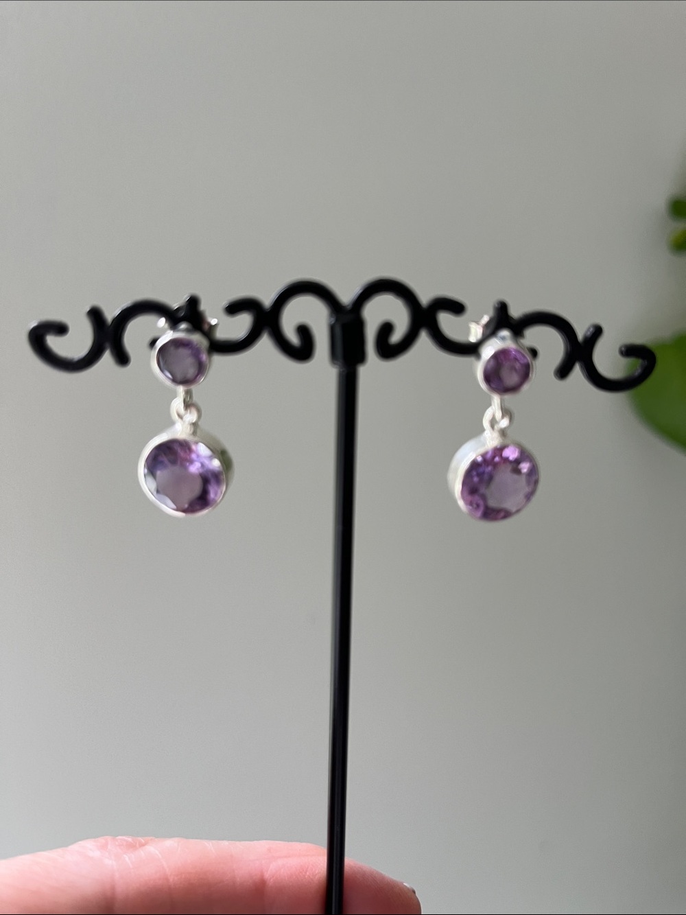 Sterling Silver Amethyst Drop Earrings - Purple